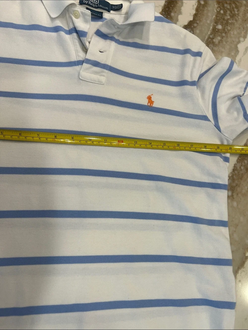 Polo by Ralph Lauren White Polo with Light Blue Stripes and Orange Logo
